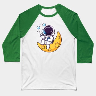 Cute Astronaut Blowing Bubble On Moon Cartoon Baseball T-Shirt